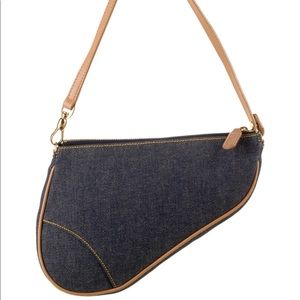 DIOR DENIM SADDLE BAG LEATHER TRIMMED